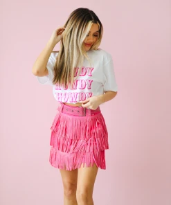 Hazel & Olive NEW ARRIVALS Made In Memphis Fringe Skirt - Hot Pink